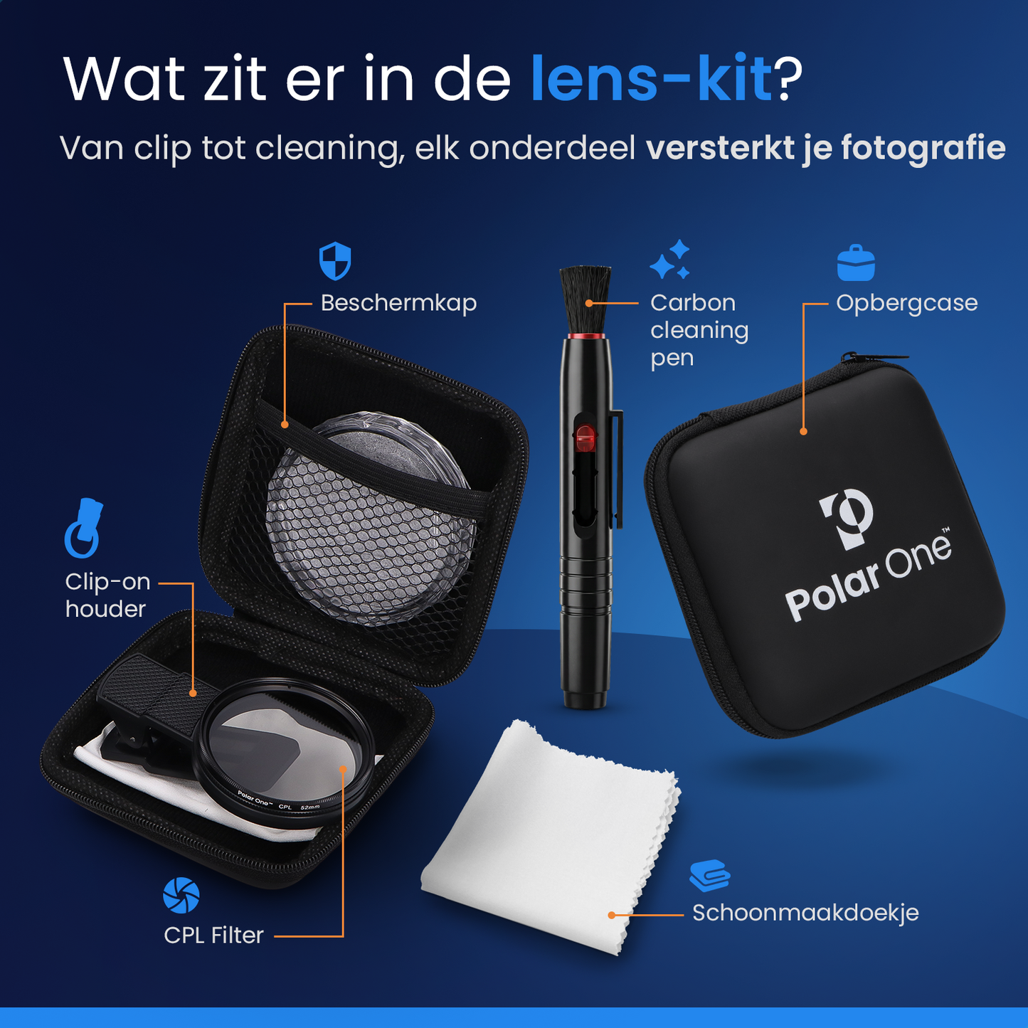 Polar One® Pro CPL Click-On Set – Smartphone Polarisatie Filter + Schoonmaakpen